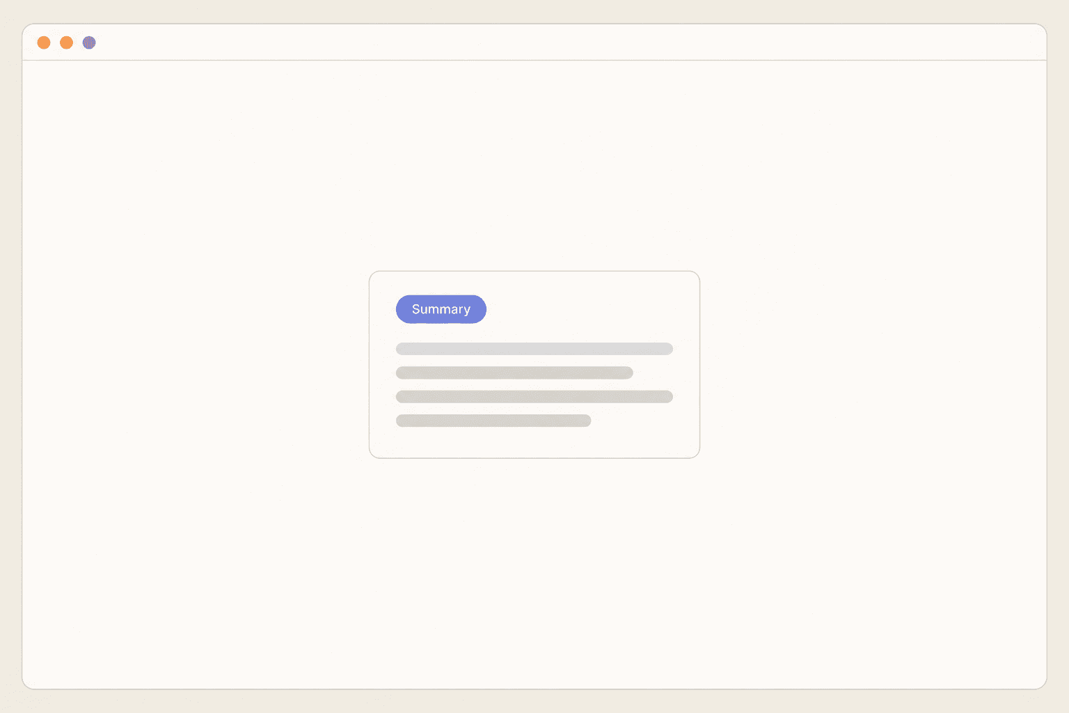 A short summary card with a word-count badge and a few placeholder lines